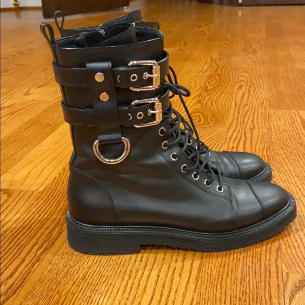 GIUSEPPE ZANOTTI HILARY Military Moto Combat Lace Up Buckle Strap Boot 8.5